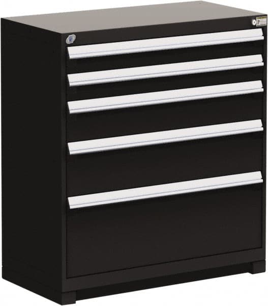 Rousseau Metal - 5 Drawer, Modular Storage Cabinet - Steel, 48" Wide x 27" Deep x 40" High, Black - Exact Tooling