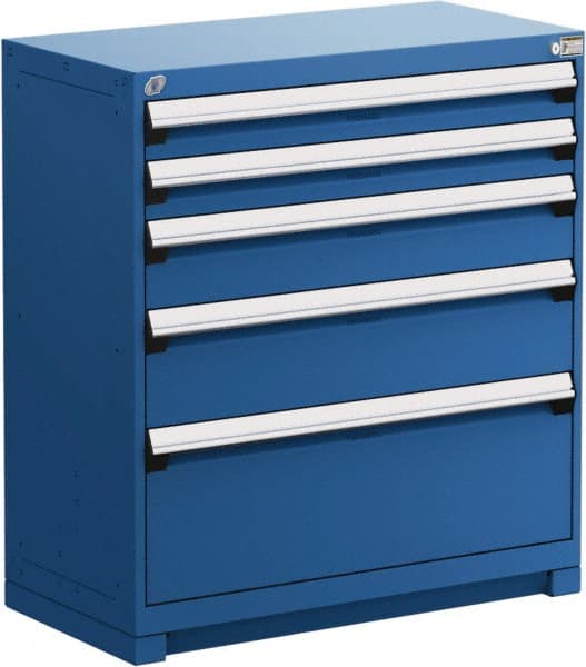 Rousseau Metal - 5 Drawer, Modular Storage Cabinet - Steel, 48" Wide x 27" Deep x 40" High, Avalanche Blue - Exact Tooling