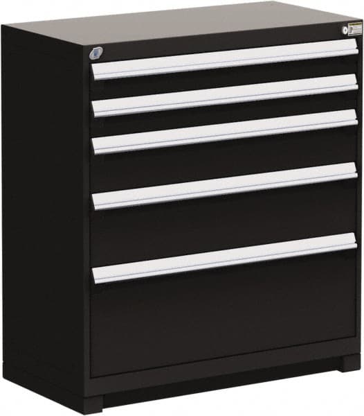 Rousseau Metal - 5 Drawer, Modular Storage Cabinet - Steel, 48" Wide x 24" Deep x 40" High, Black - Exact Tooling