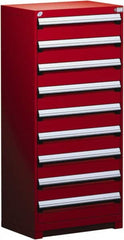 Rousseau Metal - 9 Drawer, Modular Storage Cabinet - Steel, 36" Wide x 18" Deep x 60" High, Flame Red - Exact Tooling