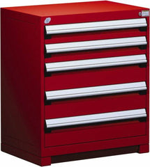 Rousseau Metal - 5 Drawer, Modular Storage Cabinet - Steel, 36" Wide x 24" Deep x 32" High, Flame Red - Exact Tooling