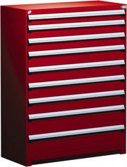 Rousseau Metal - 9 Drawer, Modular Storage Cabinet - Steel, 60" Wide x 24" Deep x 60" High, Flame Red - Exact Tooling
