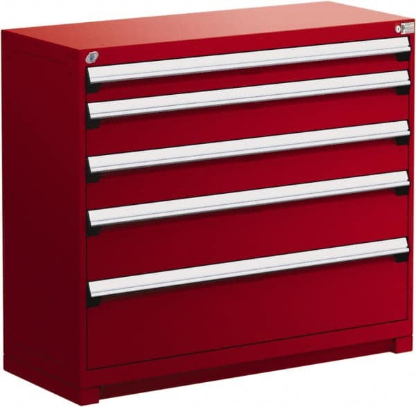 Rousseau Metal - 5 Drawer, Modular Storage Cabinet - Steel, 60" Wide x 24" Deep x 40" High, Flame Red - Exact Tooling