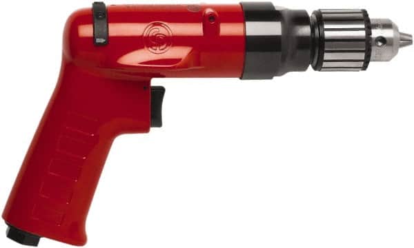 Chicago Pneumatic - 3/8" Reversible Keyed Chuck - Pistol Grip Handle, 2,600 RPM, 32 LPS, 0.5 hp - Exact Tooling