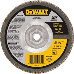 DeWALT - 80 Grit, 7" Disc Diam, 5/8-11 Center Hole, Type 29 Ceramic Flap Disc - 8,700 Max RPM, Poly Cotton Backing, Arbor Attaching System, Coated - Exact Tooling