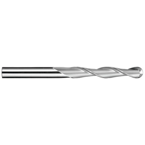 ‎3/16″ Dia. × 3/16″ Shank × 3/4″ DOC × 2-1/2″ OAL, Carbide Uncoated, Spiral , 2 Flute, 30° Helix, Ballnose End Mill - Exact Tooling