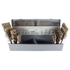 ‎1/16-1/2, A-Z, #1-#60 RHS / RHC HSS-CO 8% (M42) 135 Degree Split Point Heavy Duty Cobalt Jobber Length Drill Set - Straw / Gold Oxide - Exact Tooling