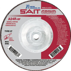Sait - 24 Grit, 9" Wheel Diam, 1/4" Wheel Thickness, Type 27 Depressed Center Wheel - Aluminum Oxide, Resinoid Bond, R Hardness, 6,600 Max RPM, Compatible with Angle Grinder - Exact Tooling
