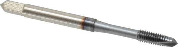 OSG - M4x0.70 Metric Coarse, 2 Flute, TiCN Finish, High Speed Steel Spiral Point Tap - Plug Chamfer, Right Hand Thread, 2-1/8" OAL, 3/4" Thread Length, 0.168" Shank Diam, 6H Class of Fit, Series 142 - Exact Tooling