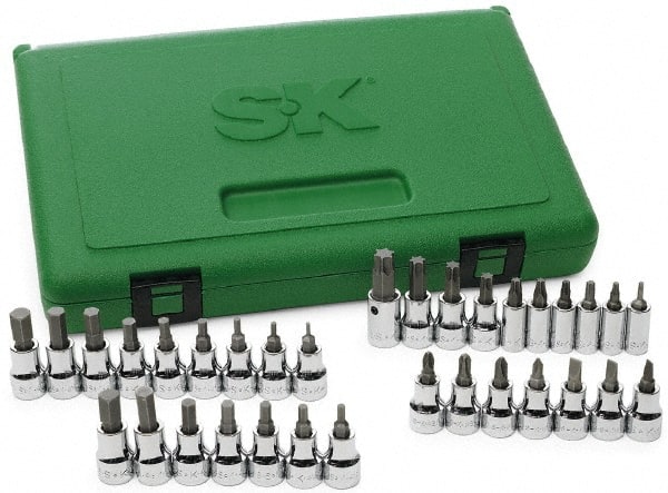 SK - 33 Piece, Screwdriver Bit Set - T10 to T55 Torx, 1/8 to 3/8, 2 to 10 Hex, #4 to 6 Slotted, #1 to 3 Phillips & #2 Pozidriv - Exact Tooling
