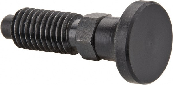 Gibraltar - M10x1.5, 20mm Thread Length, 0.236" Max Plunger Diam, 0.22 Lb Init to 2.02 Lb Final End Force, Knob Handle Plunger - Delrin Knob, 0.98" Body Length, 0.79" Length Under Head/Shoulder, 0.196" Plunger Projection - Exact Tooling