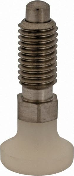 Gibraltar - M10x1.5, 20mm Thread Length, 0.236" Max Plunger Diam, 0.22 Lb Init to 2.02 Lb Final End Force, Knob Handle Plunger - Delrin Knob, 0.98" Body Length, 0.79" Length Under Head/Shoulder, 0.196" Plunger Projection - Exact Tooling
