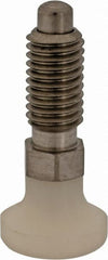 Gibraltar - M10x1.5, 20mm Thread Length, 0.236" Max Plunger Diam, 0.22 Lb Init to 2.02 Lb Final End Force, Knob Handle Plunger - Delrin Knob, 0.98" Body Length, 0.79" Length Under Head/Shoulder, 0.196" Plunger Projection - Exact Tooling