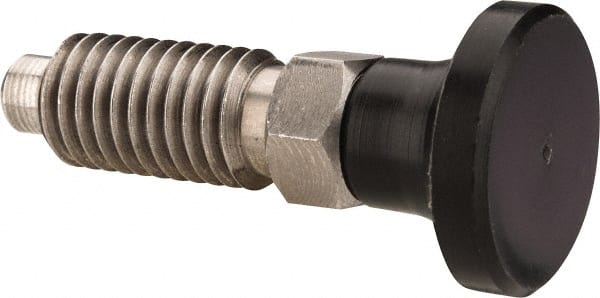 Gibraltar - M10x1.5, 20mm Thread Length, 0.236" Max Plunger Diam, 0.22 Lb Init to 2.02 Lb Final End Force, Knob Handle Plunger - Delrin Knob, 0.98" Body Length, 0.79" Length Under Head/Shoulder, 0.196" Plunger Projection - Exact Tooling