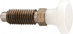 Gibraltar - M12x1.75, 25mm Thread Length, 0.314" Max Plunger Diam, 0.56 Lb Init to 1.8 Lb Final End Force, Knob Handle Plunger - Delrin Knob, 1.2" Body Length, 0.98" Length Under Head/Shoulder, 0.236" Plunger Projection - Exact Tooling
