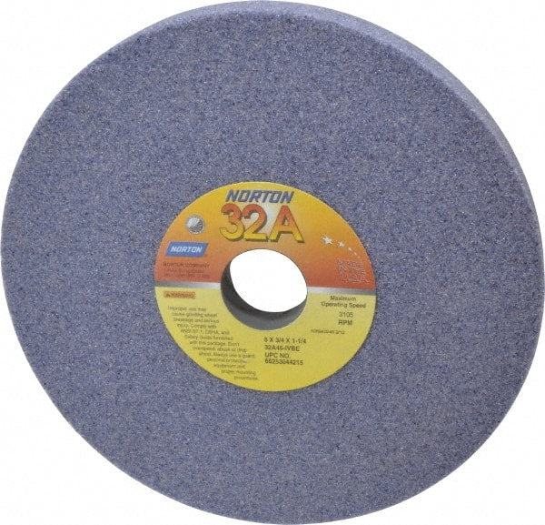 Norton - 8" Diam x 1-1/4" Hole x 3/4" Thick, I Hardness, 46 Grit Surface Grinding Wheel - Aluminum Oxide, Type 1, Coarse Grade, 3,105 Max RPM, Vitrified Bond, No Recess - Exact Tooling