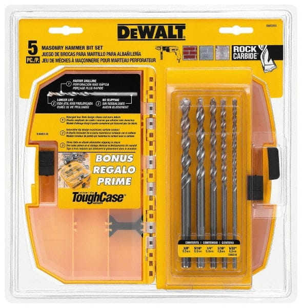 DeWALT - 5/32 to 3/8", 135° Point, Bright Finish, Carbide-Tipped Hammer Drill Bit Set - Exact Tooling