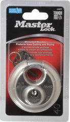 Master Lock - 3/4" Shackle Clearance, Keyed Different Shielded Shackle Disk Lock Padlock - 3/8" Shackle Diam, Stainless Steel - Exact Tooling
