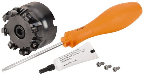 Kennametal - 100mm Cut Diam, 8mm Max Depth, 32mm Arbor Hole, 8 Inserts, RP.T 1605... Insert Style, Indexable Copy Face Mill - 16,700 Max RPM, 50mm High, Through Coolant, Series KSRM - Exact Tooling