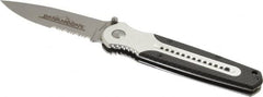 Paramount - 3-3/8" Blade, 8" OAL, Partially Serrated Liner Lock Folding Knife - 4-5/8" Closed Length, Aluminum, 1 Blade, Semi Serrated Blade - Exact Tooling