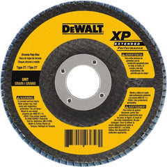 DeWALT - 120 Grit, 5" Disc Diam, 5/8-11 Center Hole, Type 29 Zirconia Alumina Flap Disc - 12,200 Max RPM, Poly Cotton Backing, Arbor Attaching System, Coated - Exact Tooling