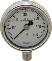 Wika - 2-1/2" Dial, 1/4 Thread, 0-600 Scale Range, Pressure Gauge - Lower Connection Mount, Accurate to 2-1-2% of Scale - Exact Tooling