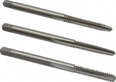 Cleveland - #6-32 UNC, 3 Flute, Bottoming, Plug & Taper, Bright Finish, High Speed Steel Tap Set - Right Hand Cut, 50.8mm OAL, 0.38" Thread Length - Exact Tooling