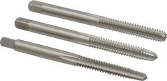 Cleveland - #10-24 UNC, 3 Flute, Bottoming, Plug & Taper, Bright Finish, High Speed Steel Tap Set - Right Hand Cut, 2-3/8" OAL, 1/2" Thread Length - Exact Tooling