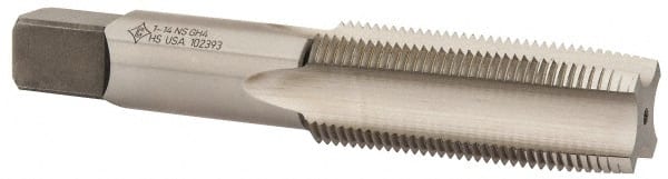 Cleveland - 1-14 UNS 3B 4 Flute Bright Finish High Speed Steel Straight Flute Standard Hand Tap - Taper, Right Hand Thread, 5-1/8" OAL, 63.5mm Thread Length, H4 Limit, Oversize - Exact Tooling