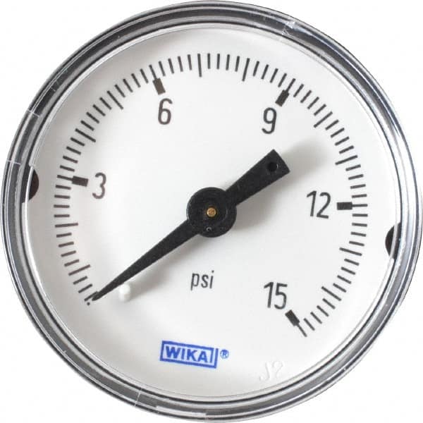 Wika - 1-1/2" Dial, 1/8 Thread, 0-15 Scale Range, Pressure Gauge - Center Back Connection Mount, Accurate to 3-2-3% of Scale - Exact Tooling