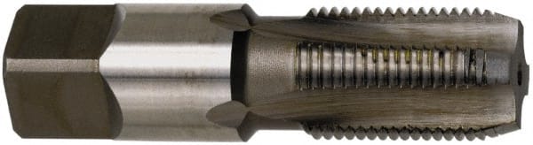 Cleveland - 1/2-14 NPTF Thread, 4 Flute Standard Pipe Tap - 3-1/8" OAL, 1-3/8" Thread Length, 11/16" Shank Diam, TiN Finish, High Speed Steel - Exact Tooling