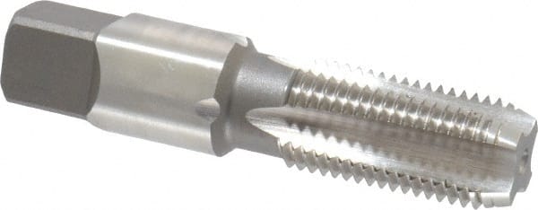 Cleveland - 1/4-18 NPSF Thread, 4 Flute Standard Pipe Tap - 2-7/16" OAL, 1-1/16" Thread Length, 9/16" Shank Diam, Bright Finish, High Speed Steel - Exact Tooling