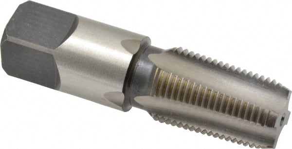 Cleveland - 3/8-18 NPT Thread, 4 Flute Standard Pipe Tap - 2-9/16" OAL, 1-1/16" Thread Length, 0.7" Shank Diam, Bright Finish, High Speed Steel - Exact Tooling
