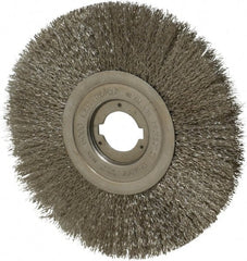 Weiler - 8" OD, 1-1/4" Arbor Hole, Crimped Stainless Steel Wheel Brush - 3/4" Face Width, 2-1/16" Trim Length, 0.0118" Filament Diam, 6,000 RPM - Exact Tooling