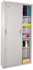 Sandusky Lee - 5 Shelf Sliding Door Storage Cabinet - Steel, 36" Wide x 18" Deep x 72" High, Light Gray - Exact Tooling