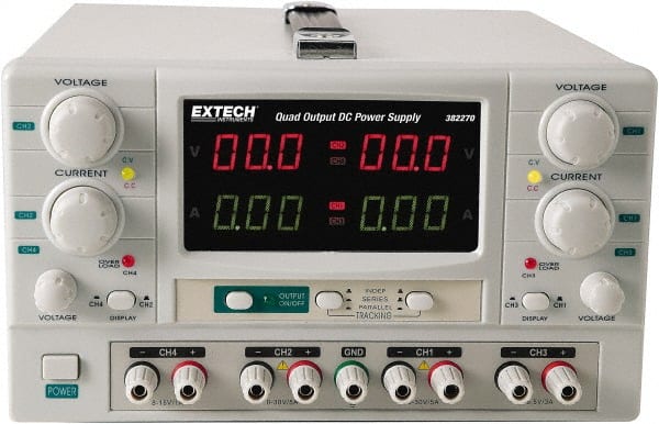 Extech - 150 Watt, 0 to 5 Amp, 0 to 30 VDC Output, Benchtop Power Supply - 2 Outputs, 10.2 Inch Wide x 14-1/2 Inch Deep x 6.3 Inch High - Exact Tooling