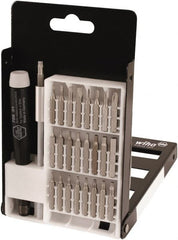 Wiha - 27 Piece, 4mm Drive Screwdriver Micro Bit Set - #000 to #1 Phillips, 0.7 to 4mm Hex, T3 to T15 Torx, 1.5, 2, 3 & 4mm Slotted - Exact Tooling