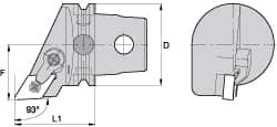 Kennametal - Right Hand Cut, Size KM63, DN.. Insert Compatiblity, External Modular Turning & Profiling Cutting Unit Head - 43mm Ctr to Cutting Edge, 60mm Head Length, Through Coolant, Series Kenloc - Exact Tooling