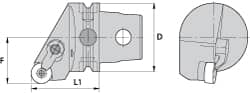 Kennametal - Right Hand Cut, Size KM63, RN.. Insert Compatiblity, Internal Modular Turning & Profiling Cutting Unit Head - 43mm Ctr to Cutting Edge, 60mm Head Length, Through Coolant, Series Kenloc - Exact Tooling