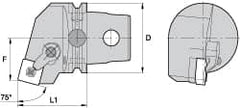 Kennametal - Left Hand Cut, Size KM63, SN.. Insert Compatiblity, External Modular Turning & Profiling Cutting Unit Head - 38mm Ctr to Cutting Edge, 60mm Head Length, Through Coolant, Series Kenloc - Exact Tooling