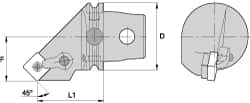 Kennametal - Right Hand Cut, Size KM63, SN.. Insert Compatiblity, Internal Modular Turning & Profiling Cutting Unit Head - 43mm Ctr to Cutting Edge, 72mm Head Length, Through Coolant, Series Kenloc - Exact Tooling