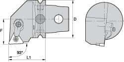 Kennametal - Right Hand Cut, Size KM63, TN.. Insert Compatiblity, External Modular Turning & Profiling Cutting Unit Head - 43mm Ctr to Cutting Edge, 60mm Head Length, Through Coolant, Series Kenloc - Exact Tooling