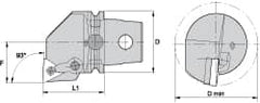 Kennametal - Right Hand Cut, Size KM63, TN.. Insert Compatiblity, Internal Modular Turning & Profiling Cutting Unit Head - 43mm Ctr to Cutting Edge, 60mm Head Length, Through Coolant, Series Kenloc - Exact Tooling