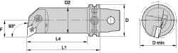 Kennametal - Right Hand Cut, 63mm Min Bore Diam, Size KM63 Steel Modular Boring Cutting Unit Head - 4.0945" Max Bore Depth, Through Coolant, Compatible with DN.. - Exact Tooling