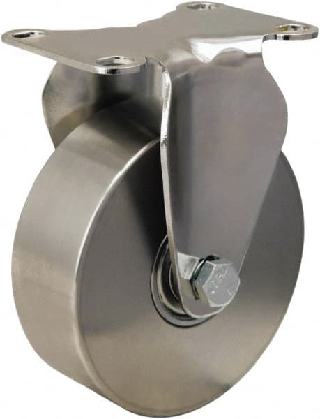 Hamilton - 4" Diam x 1-3/8" Wide x 5-1/8" OAH Top Plate Mount Rigid Caster - Forged Steel, 325 Lb Capacity, Stainless Steel Precision Ball Bearing, 2-3/8 x 3-5/8" Plate - Exact Tooling