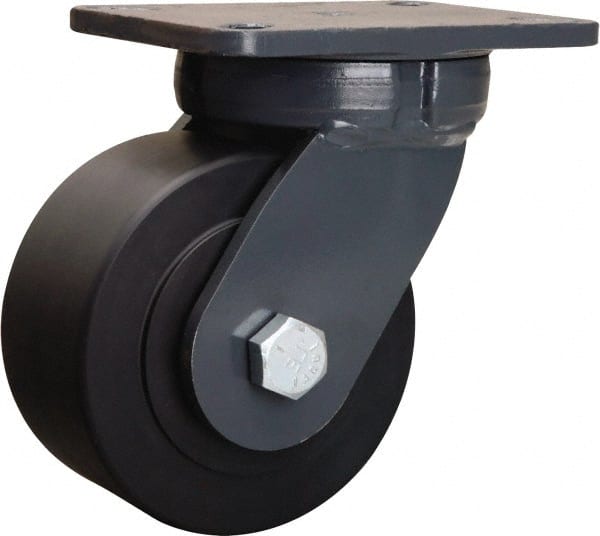 Hamilton - 6" Diam x 3" Wide x 8" OAH Top Plate Mount Swivel Caster - Nylon, 5,400 Lb Capacity, Precision Ball Bearing, 5-1/4 x 7-1/4" Plate - Exact Tooling