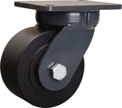 Hamilton - 6" Diam x 3" Wide x 8" OAH Top Plate Mount Swivel Caster - Nylon, 5,400 Lb Capacity, Precision Ball Bearing, 5-1/4 x 7-1/4" Plate - Exact Tooling