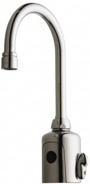 Chicago Faucets - Polished Chrome Plated Electronic User Adjustable Temperature Control Mixer Sensor Faucet - Powered by 6 Volt Lithium CRP2 Battery (Included), Gooseneck Spout, 4 to 8" Mounting Centers - Exact Tooling
