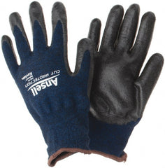 Ansell - Size L, ANSI Cut Lvl A4, Abrasion Lvl 5, Cut Resistant Gloves - Palm Coated, Black/Blue - Exact Tooling