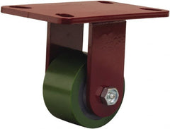 Hamilton - 3-1/4" Diam x 2" Wide x 5-1/4" OAH Top Plate Mount Rigid Caster - Polyurethane Mold onto Cast Iron Center, 575 Lb Capacity, Straight Roller Bearing, 4-1/2 x 6-1/2" Plate - Exact Tooling